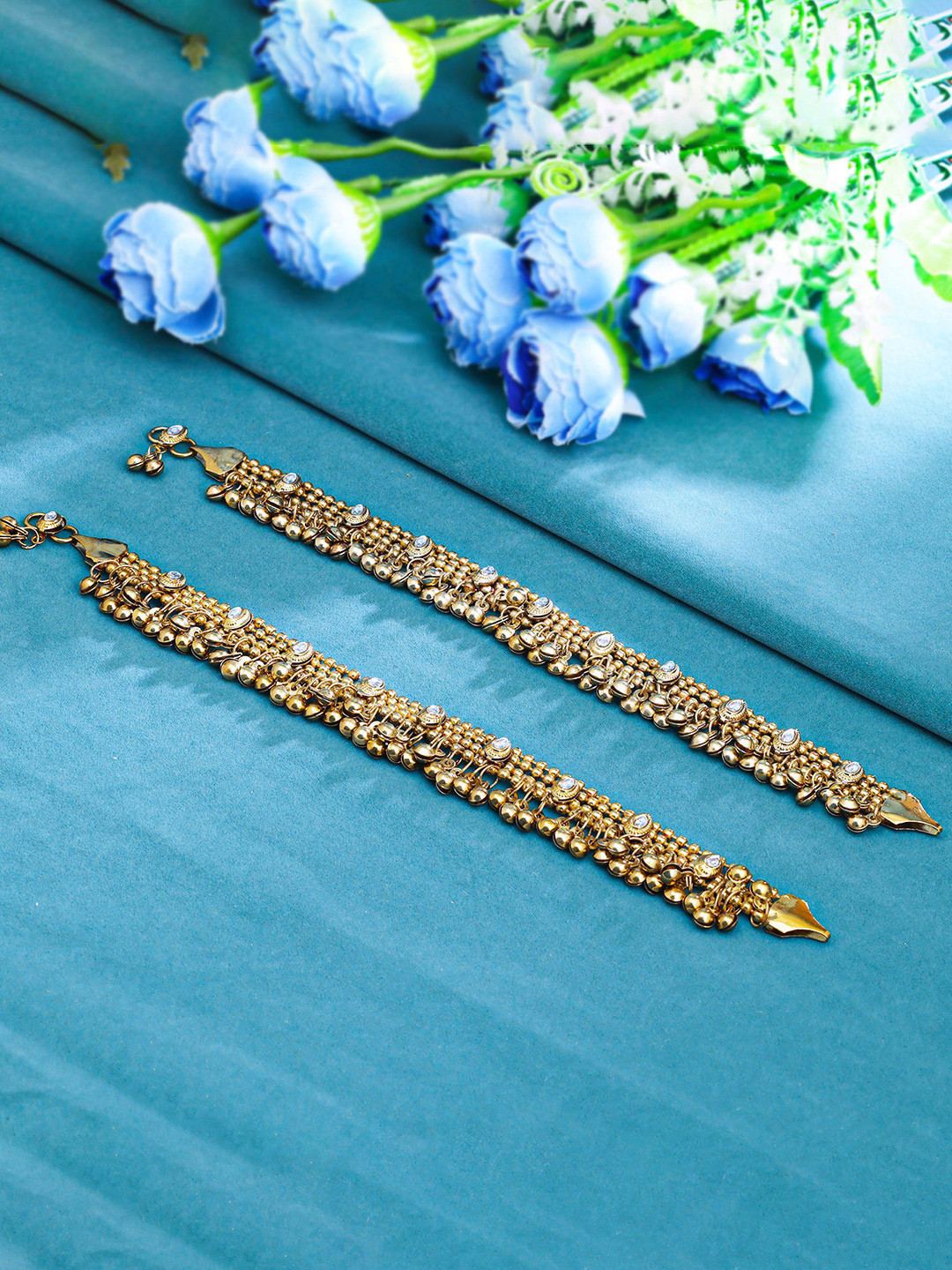 Sukkhi Gold-Plated Kundan-Beaded Anklets