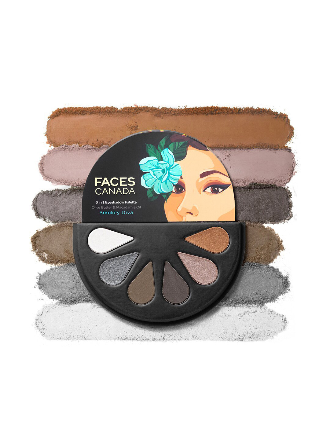 FACES CANADA 6-in-1 Eyeshadow Palette with Olive Butter & Macadamia Oil - Smokey Diva 03