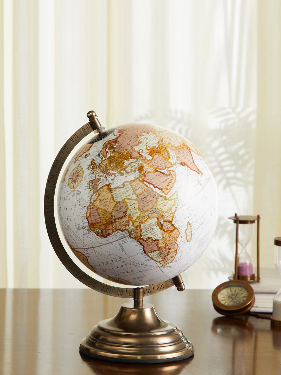 Home Centre White & Beige Globe Table Accent Showpiece
