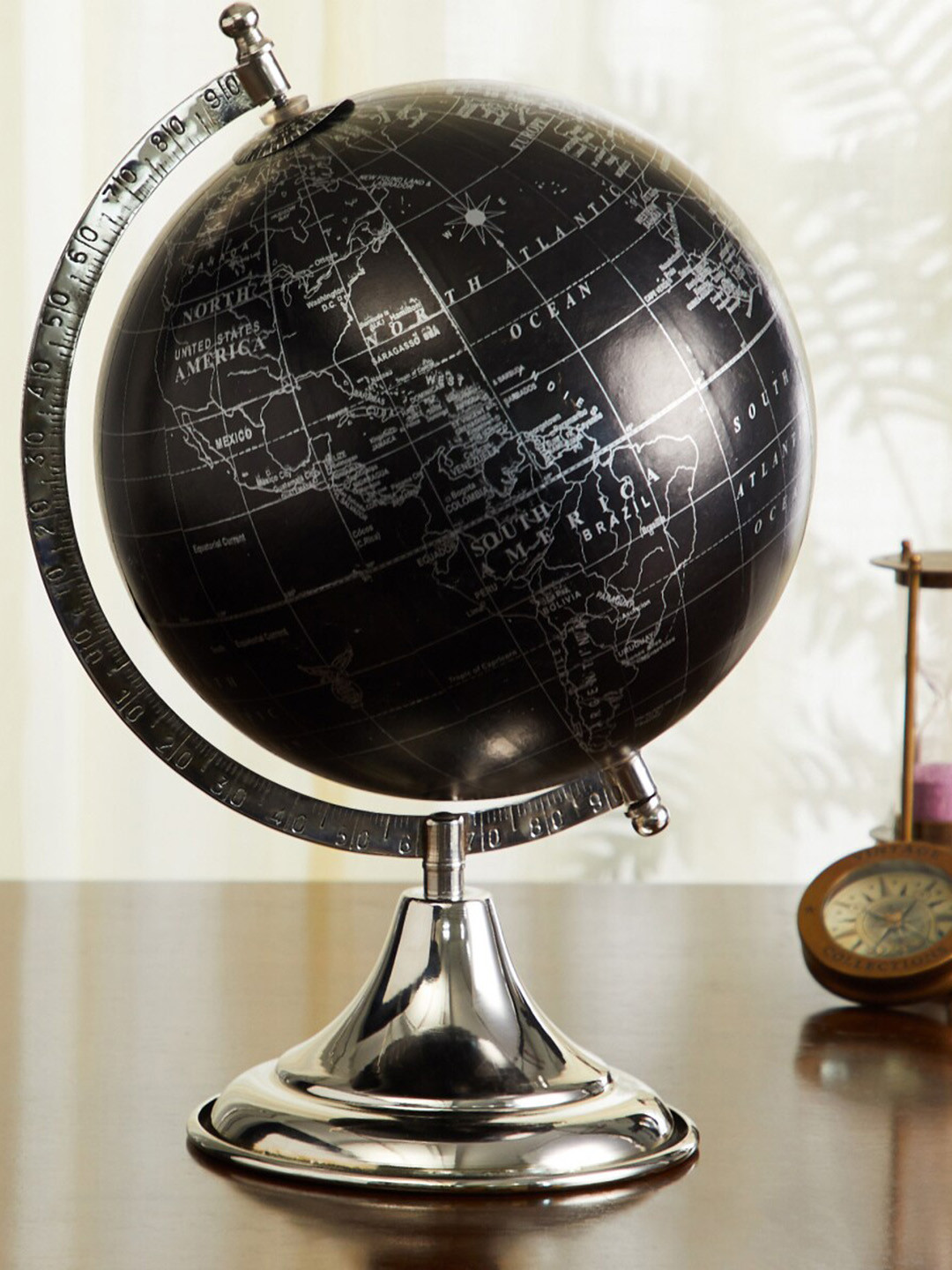 Home Centre Corsica Cronus Globe Black Metal Matte Study Room Medium Showpiece - 15 Inches