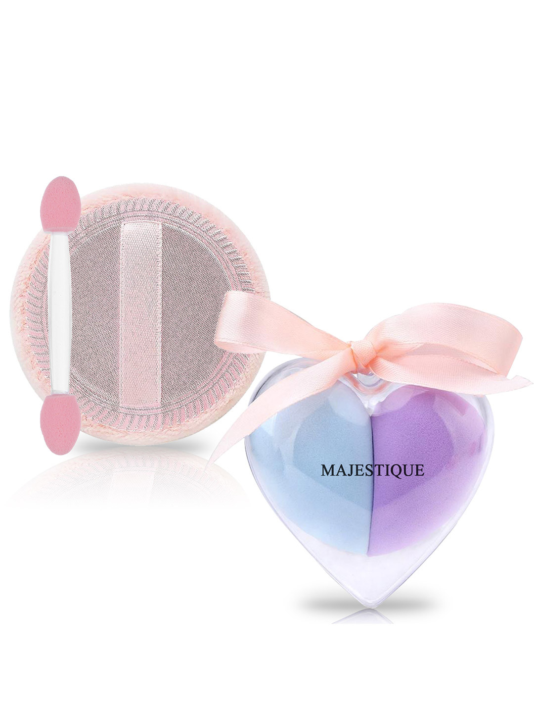 MAJESTIQUE Set Of Cushion Powder Puff & Heart Shape Beauty Blender - Assorted