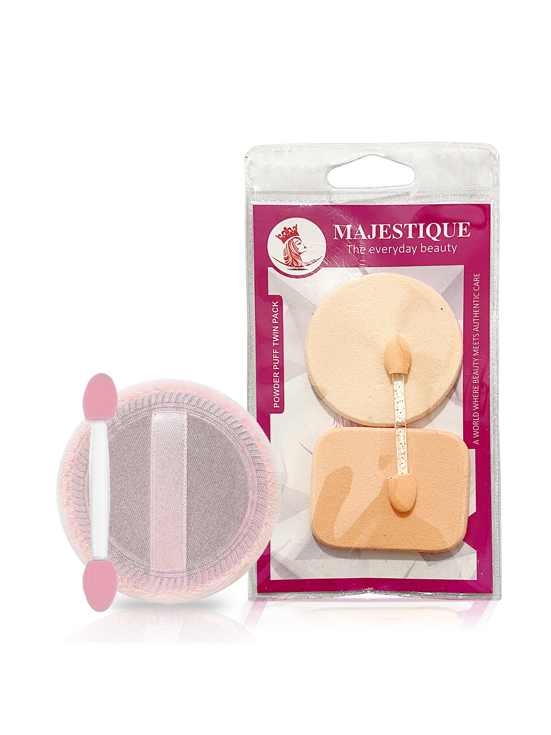 MAJESTIQUE Powder Puff + Round & Square Makeup Sponge + 2 Makeup Stick - Assorted