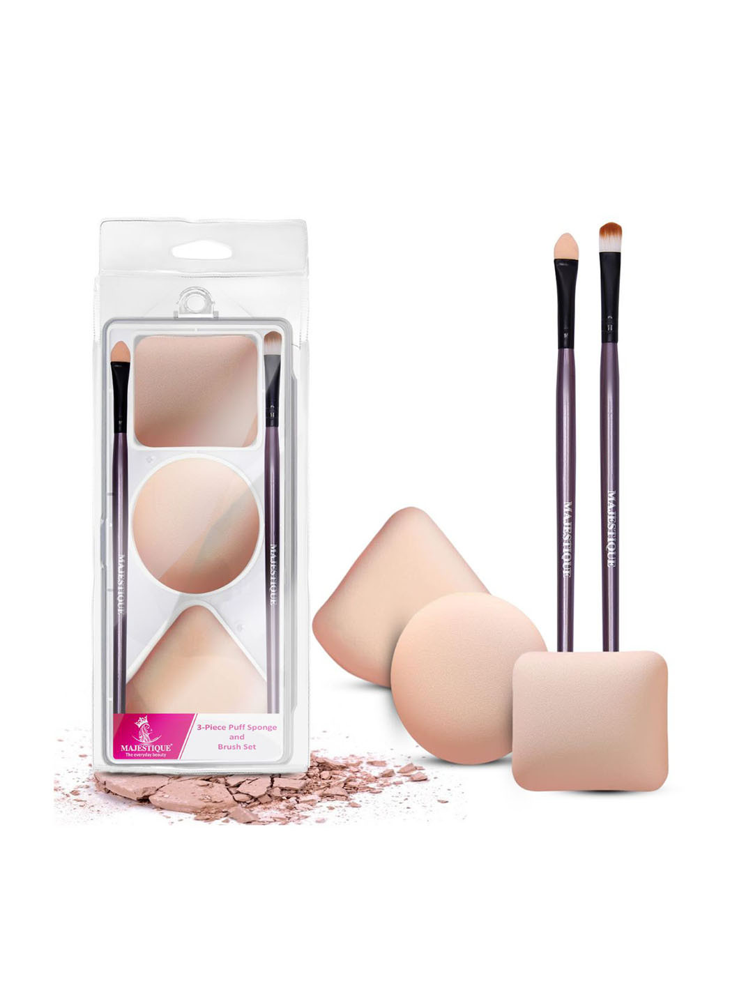 MAJESTIQUE Set Of 5 Makeup Sponges With Lip and Eyeshadow Brushes