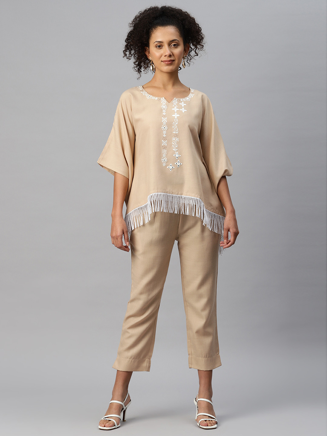 Cottinfab Women Embroidered Top With Capris