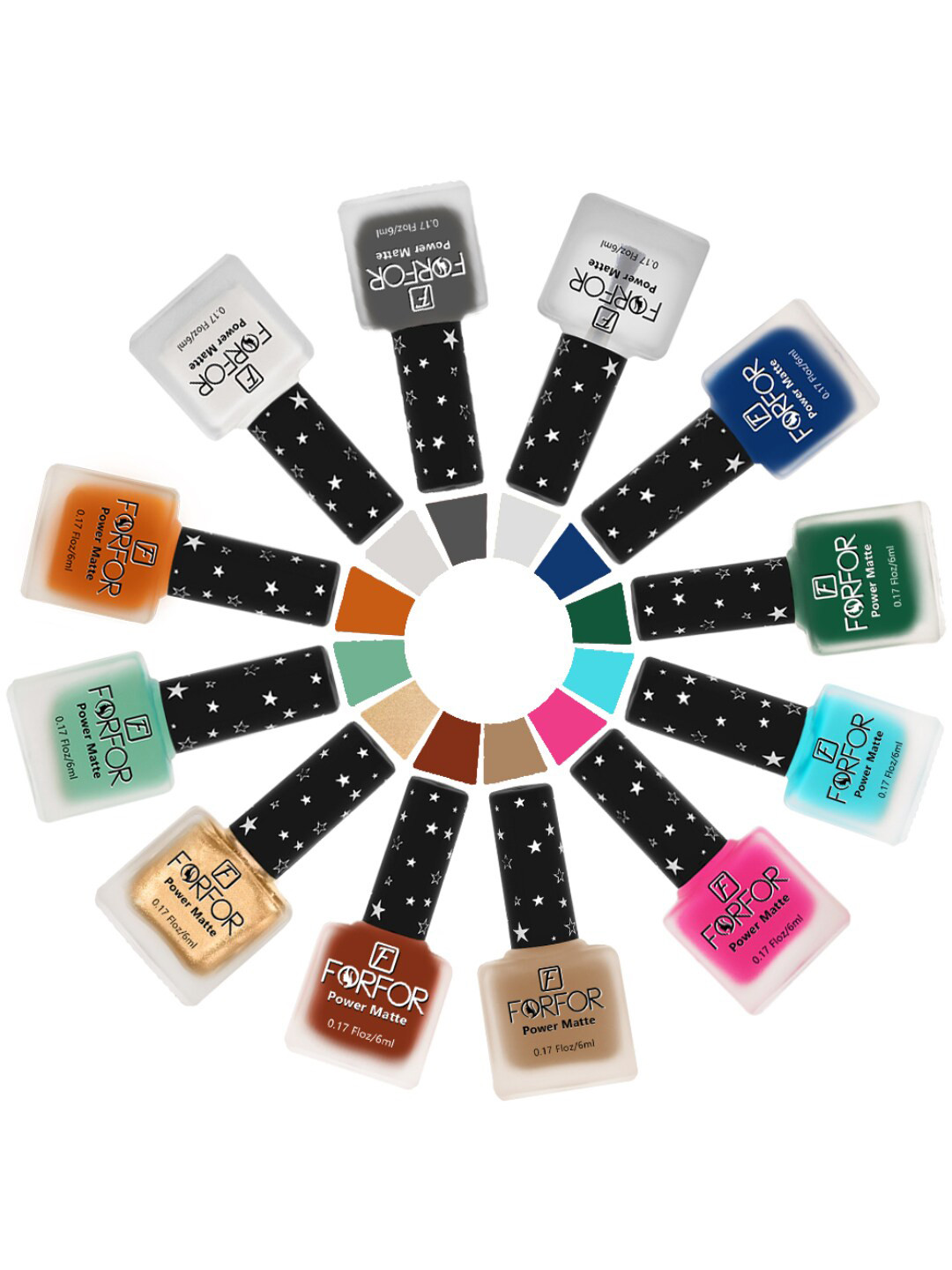 FORFOR Set Of 12 Power Matte HD Colors Long Lasting Nail Polishes 6ml Each - Combo No. 17