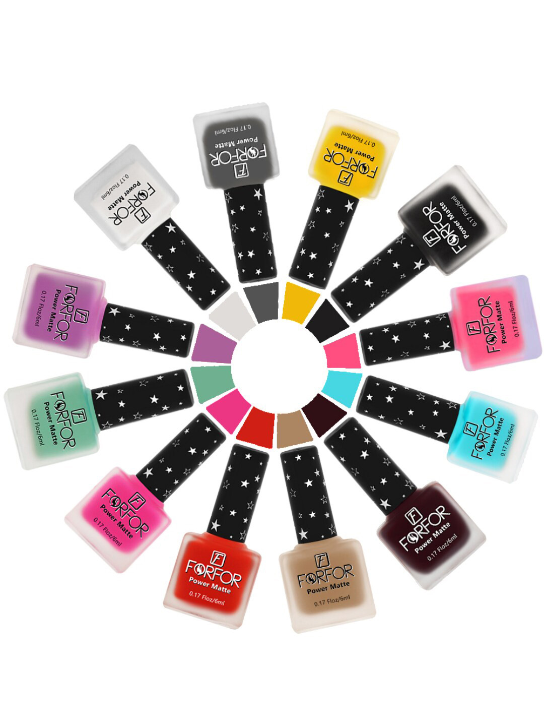 FORFOR Set Of 12 Power Matte HD Colors Long Lasting Nail Polishes 6ml Each - Combo No. 23