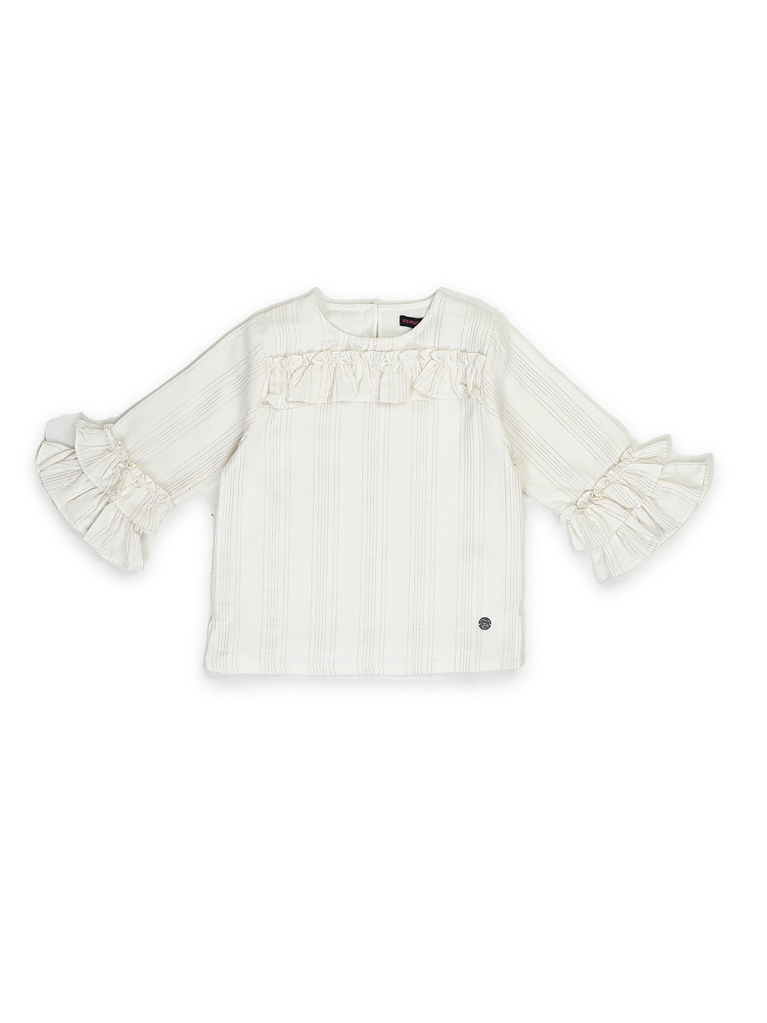 toothless Girls Striped Bell Sleeve Ruffles Cotton Top