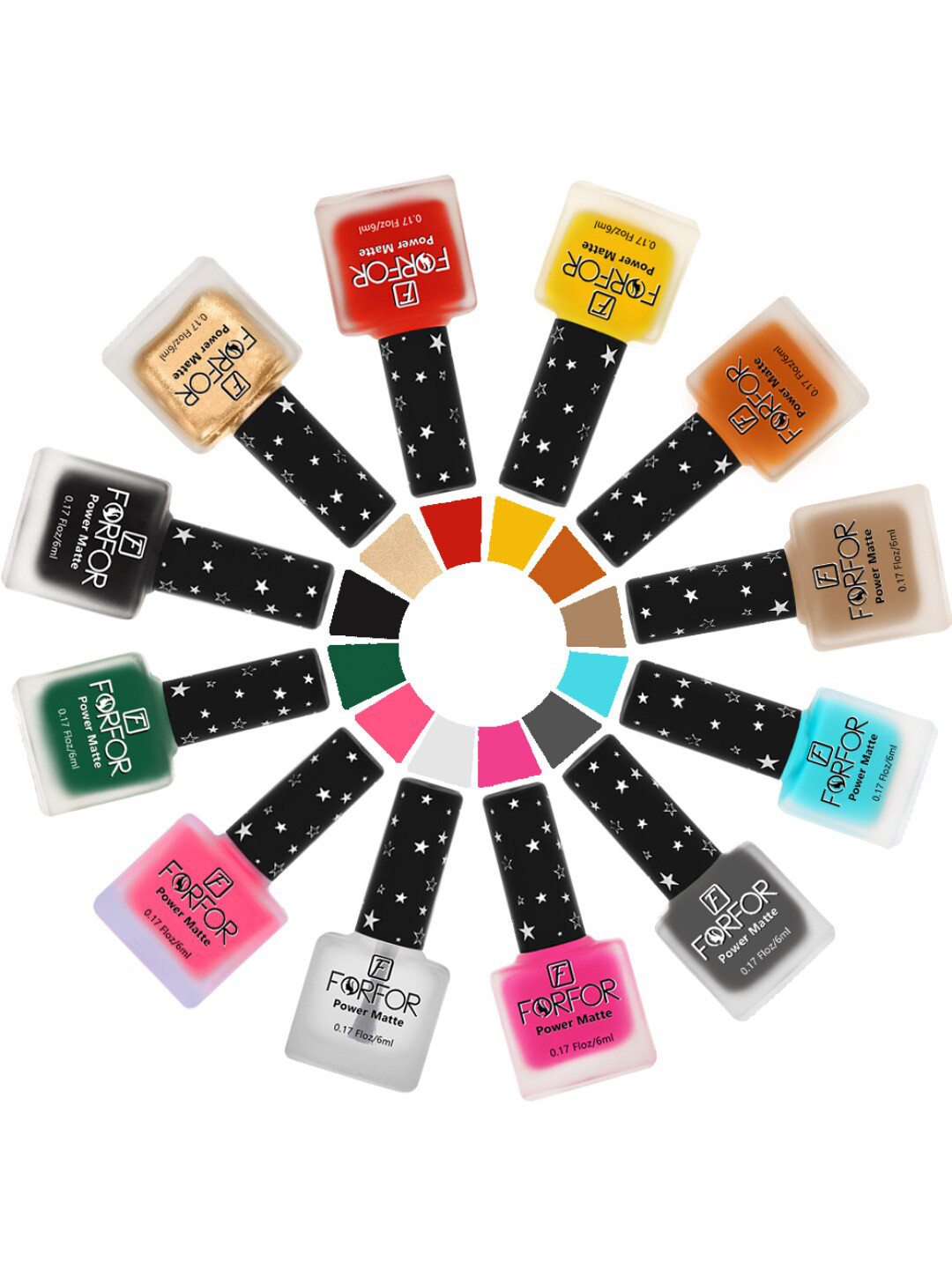 FORFOR Set Of 12 Power Matte HD Colors Long Lasting Nail Polishes 6ml Each - Combo No. 32