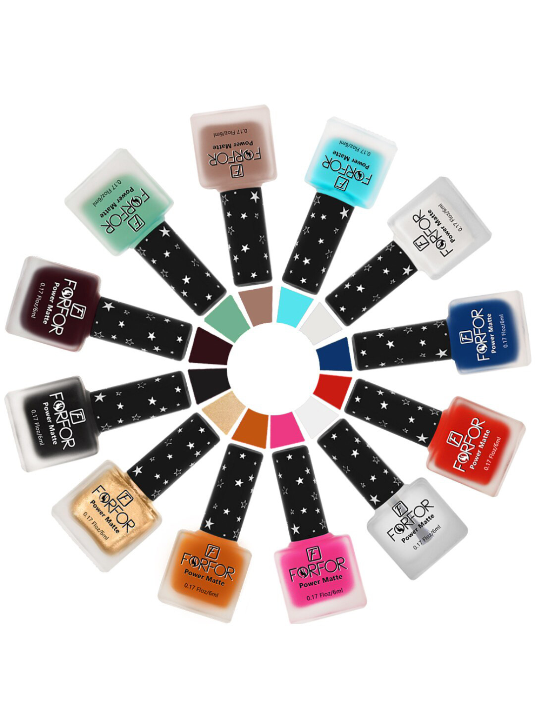 FORFOR Set Of 12 Power Matte HD Colors Long Lasting Nail Polishes 6ml Each - Combo No. 3