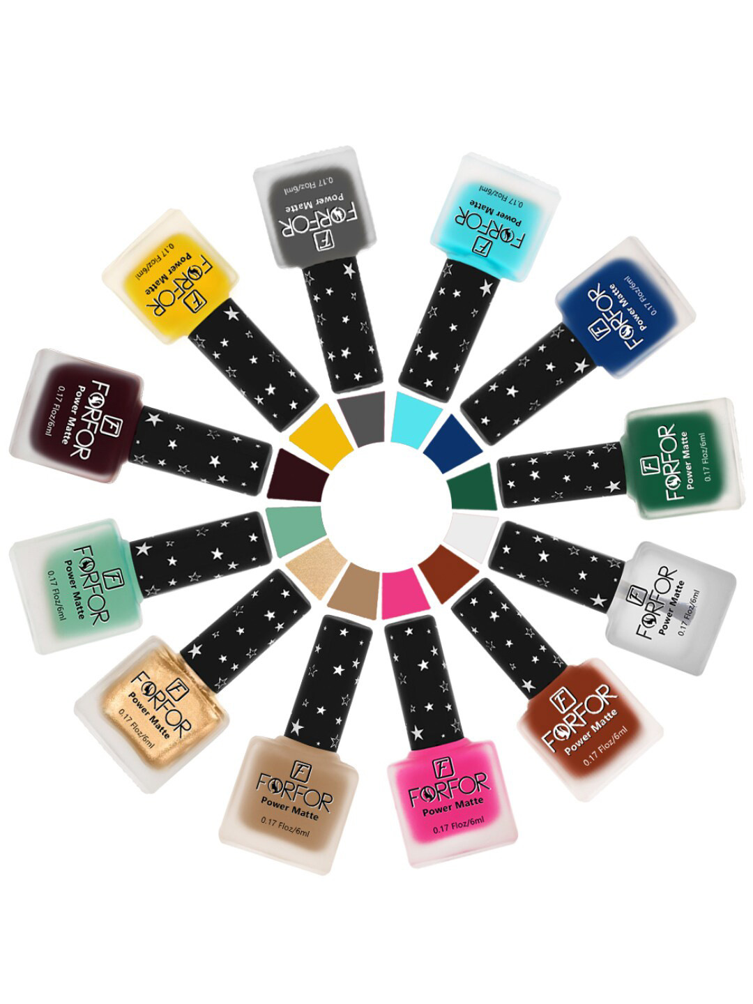 FORFOR Set Of 12 Power Matte HD Colors Long Lasting Nail Polishes 6ml Each - Combo No. 4