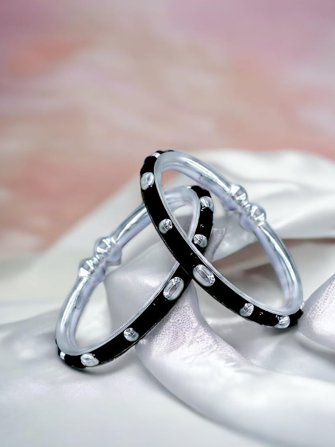 Taraash Kids Set Of 2 9.25 Sterling Silver Beaded Bangles