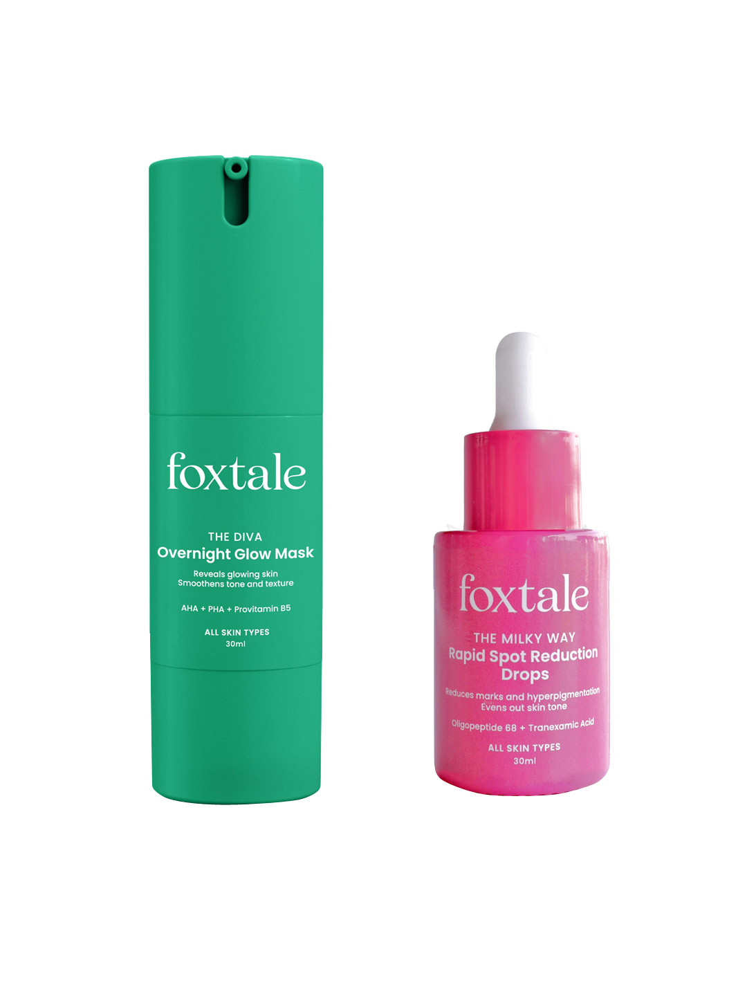 FoxTale Rapid Spot Reduction Drops 30 ml & Overnight Glow Mask 30 ml