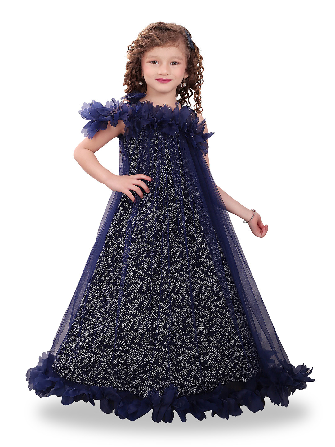 ROVARS Girls Layered Net Maxi Dress