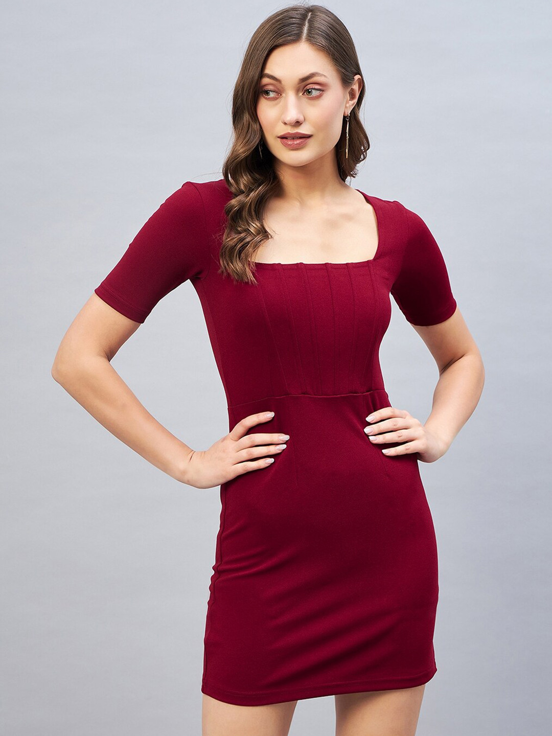 DELAN Square Neck Bodycon Mini Dress