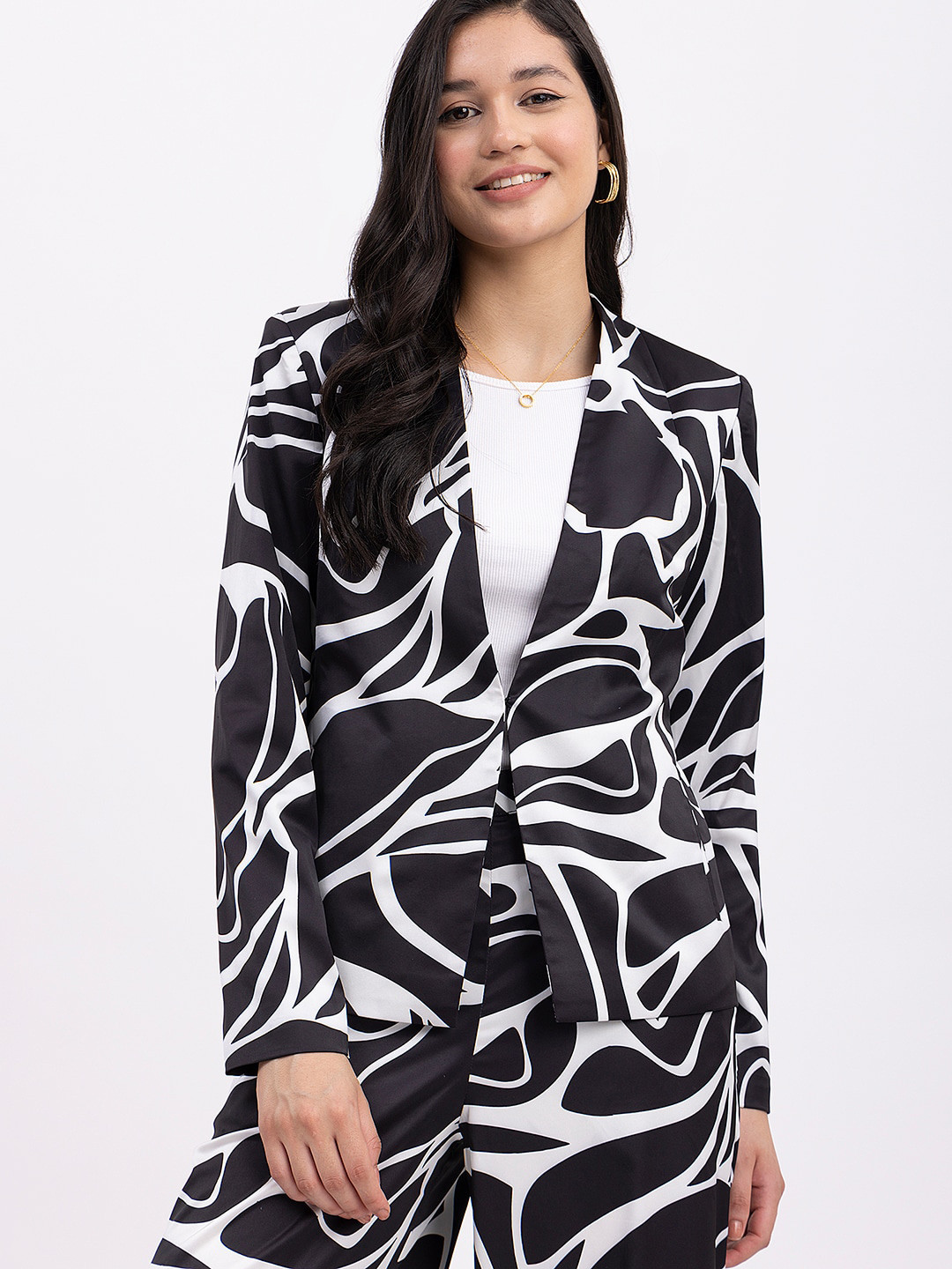 FableStreet Animal Printed Longline Tailored Jacket