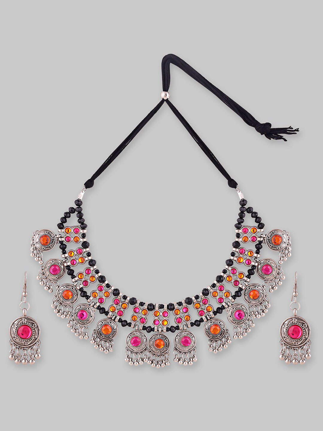 Samridhi DC Silver-Plated Stone Studded Jewellery Set