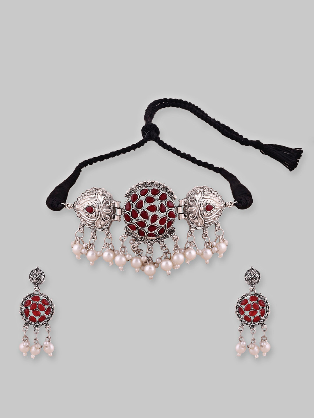 Samridhi DC Silver-Plated Stone-Studded Jewellery Set