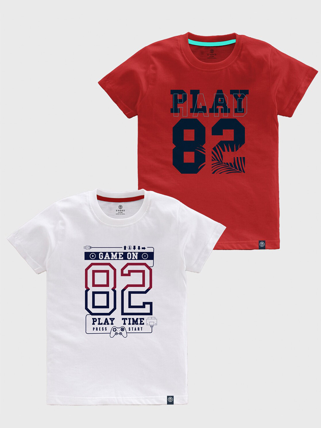 CODEZ Boys Pack OF 2 Typography Printed Cotton T-shirt