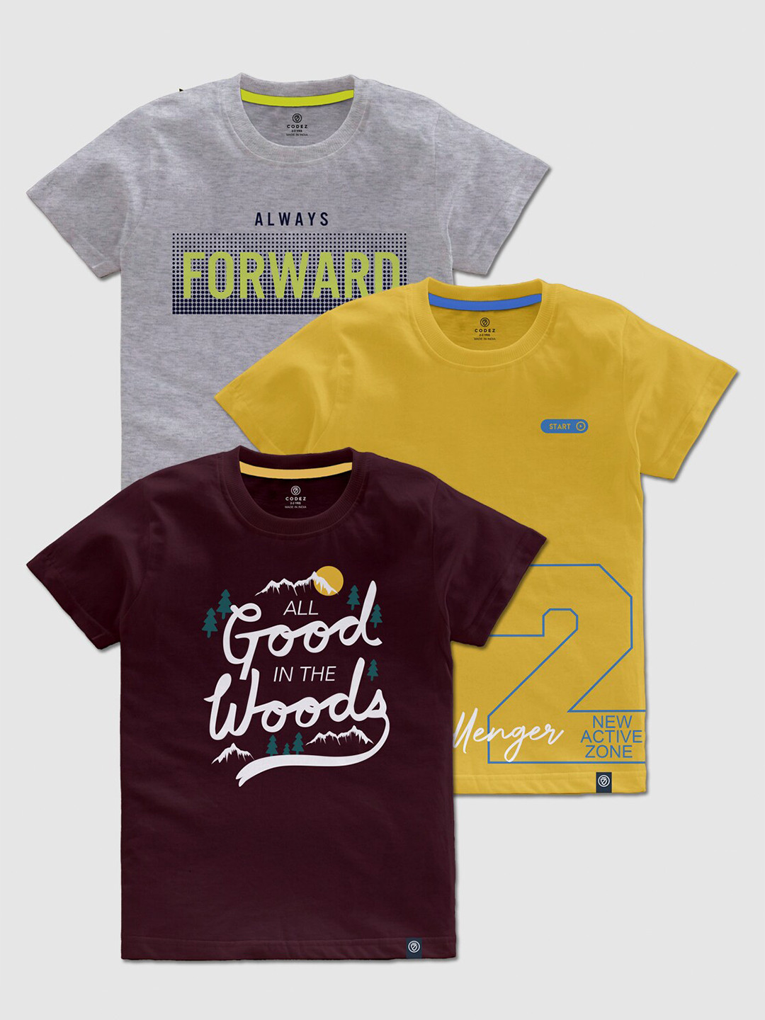 CODEZ Boys Pack Of 3 Typography Printed Cotton T-shirt
