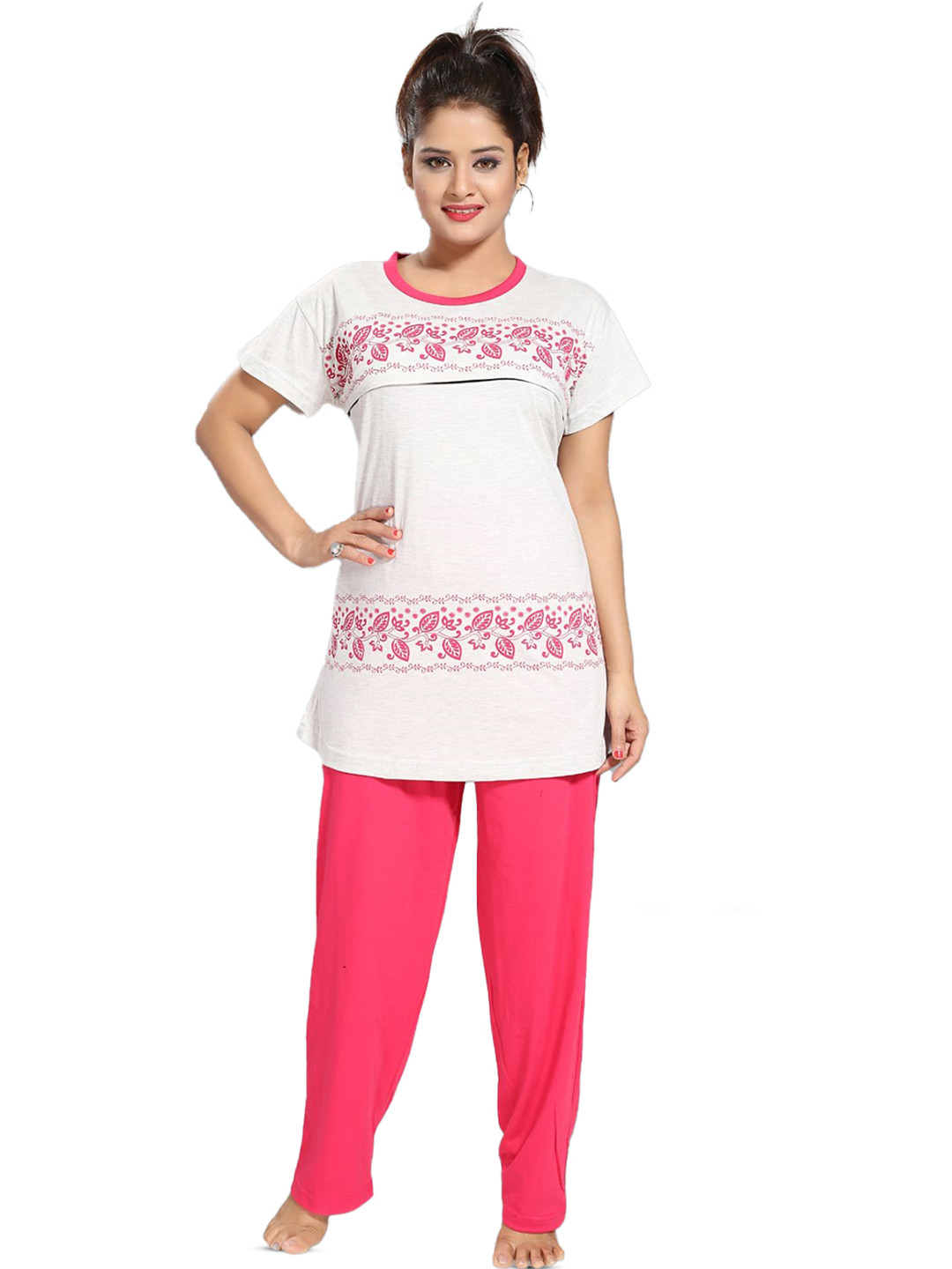 Fabme Floral Printed Pure Cotton Maternity Night Suit
