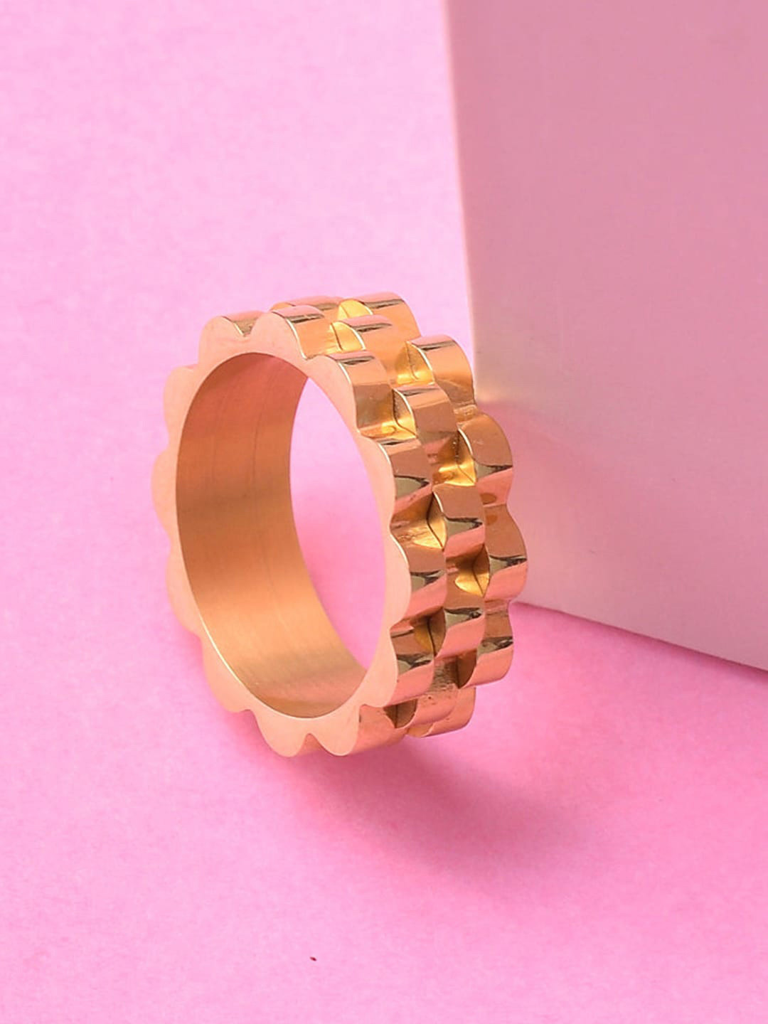 PALMONAS 18K Gold Plated Chunky Chain Finger Ring