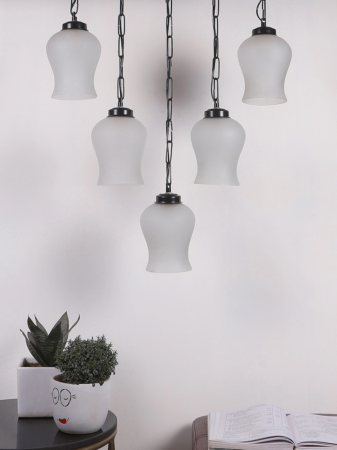 Devansh White & Black Quintuple Glass Hanging Lamp