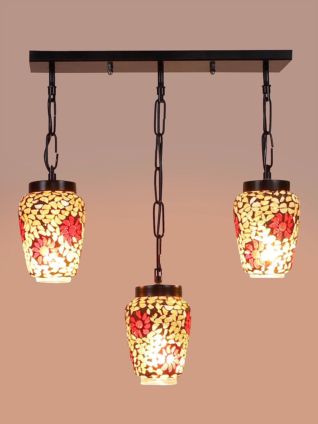Devansh Red & Brown Cluster Mosaic Design Glass Ceiling Lamp