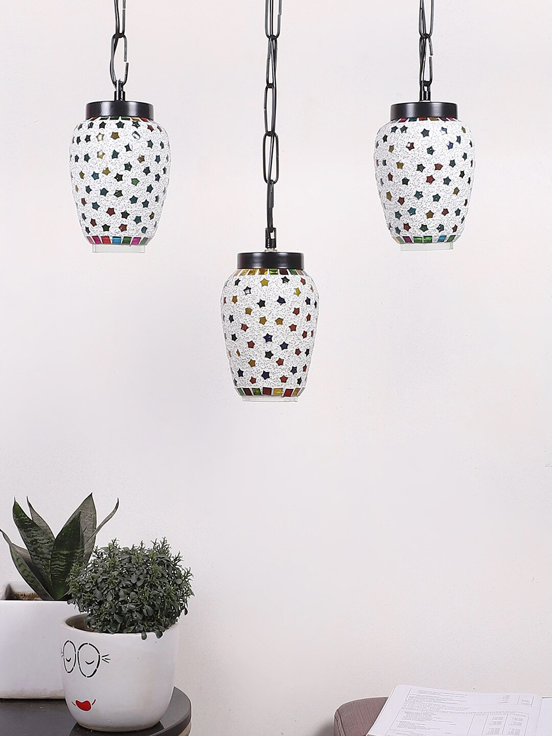 Devansh Black & White Mosaic Design Cluster Glass Hanging Lamp
