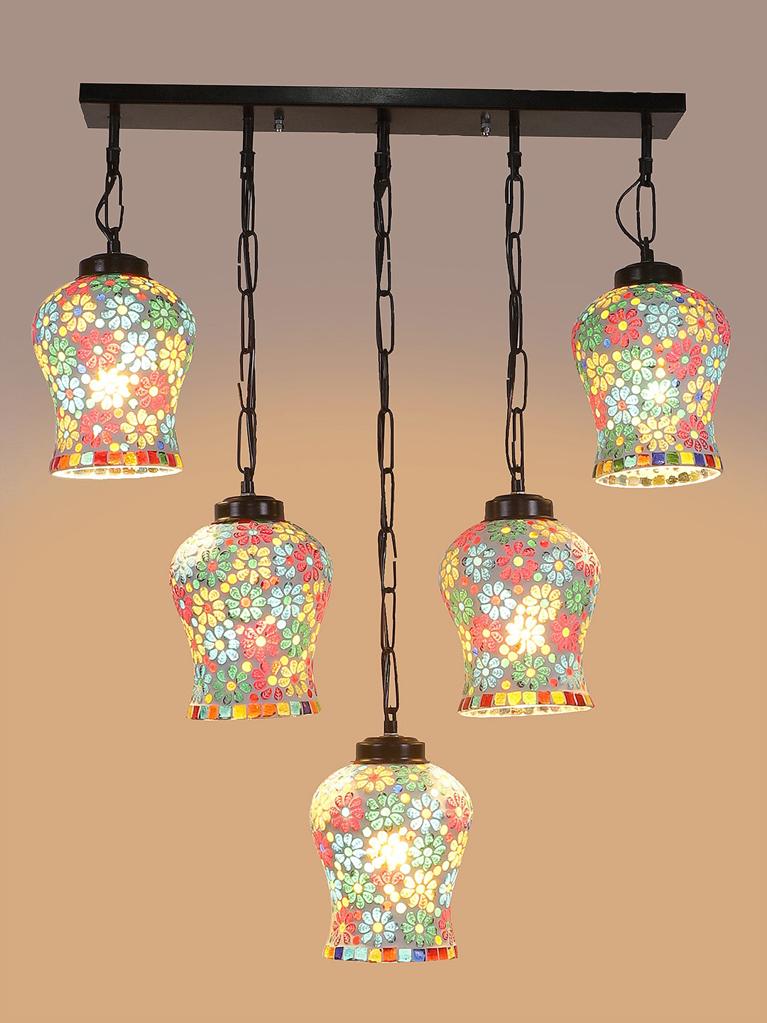 Devansh White & Blue Mosaic Design Glass Ceiling Lamp