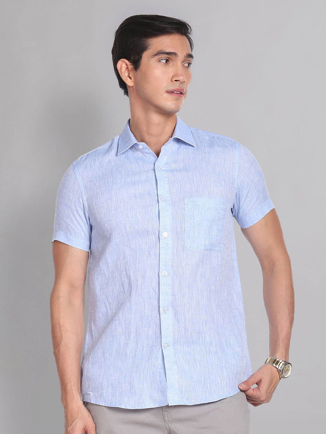 AD By Arvind Self Design Pure Linen Casual Shirt