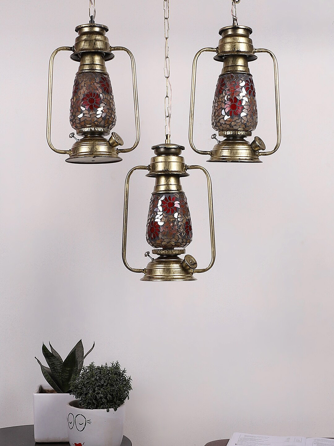 Devansh Black & Red Antique Glass Lantern Ceiling Lamp