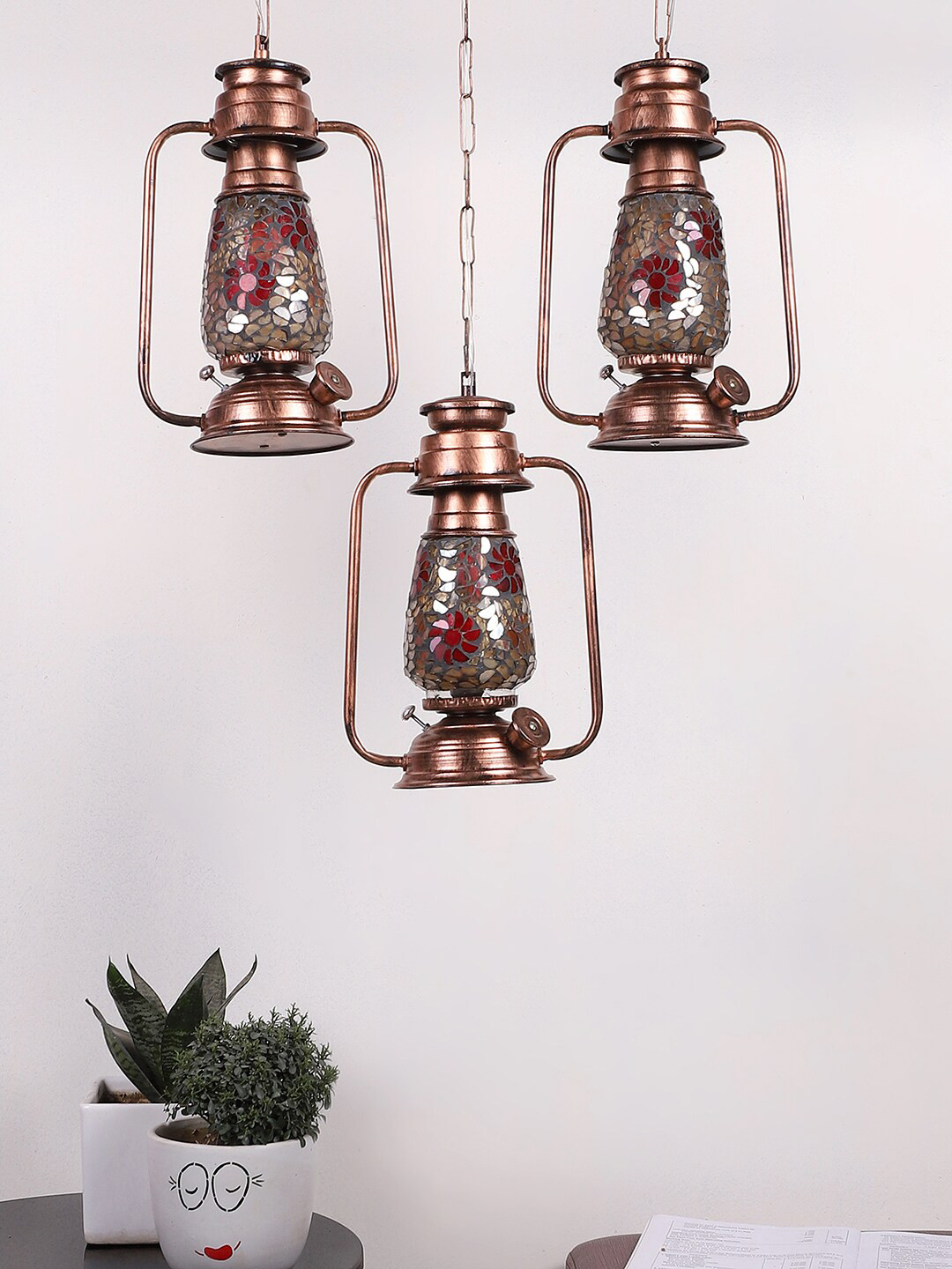 Devansh Black & Red Cluster Mosaic Design Lantern Ceiling Lamp