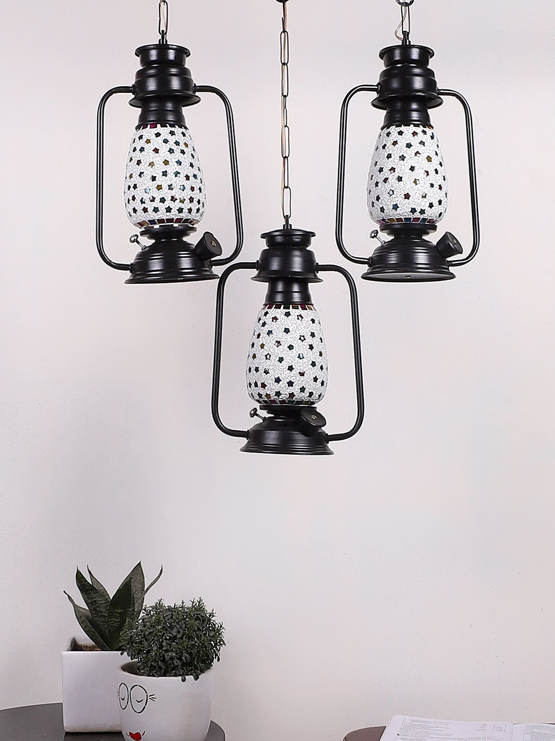 Devansh White & Yellow Antique Mosaic Design Lantern Ceiling Lamp