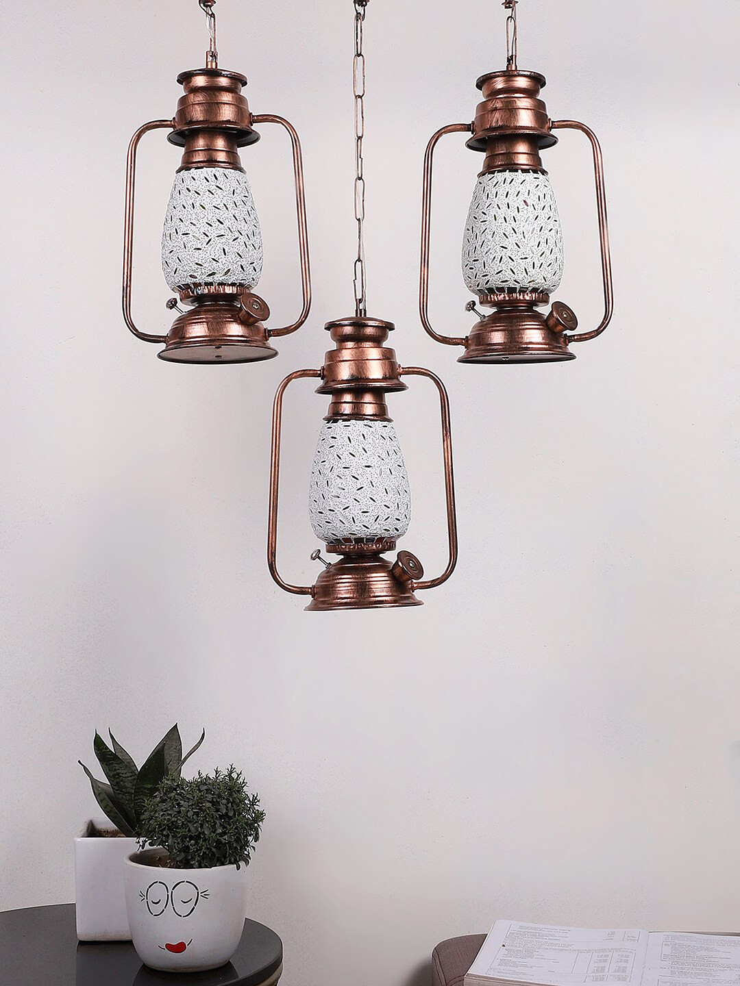 Devansh White & Red Cluster Mosaic Design Lantern Ceiling Lamp