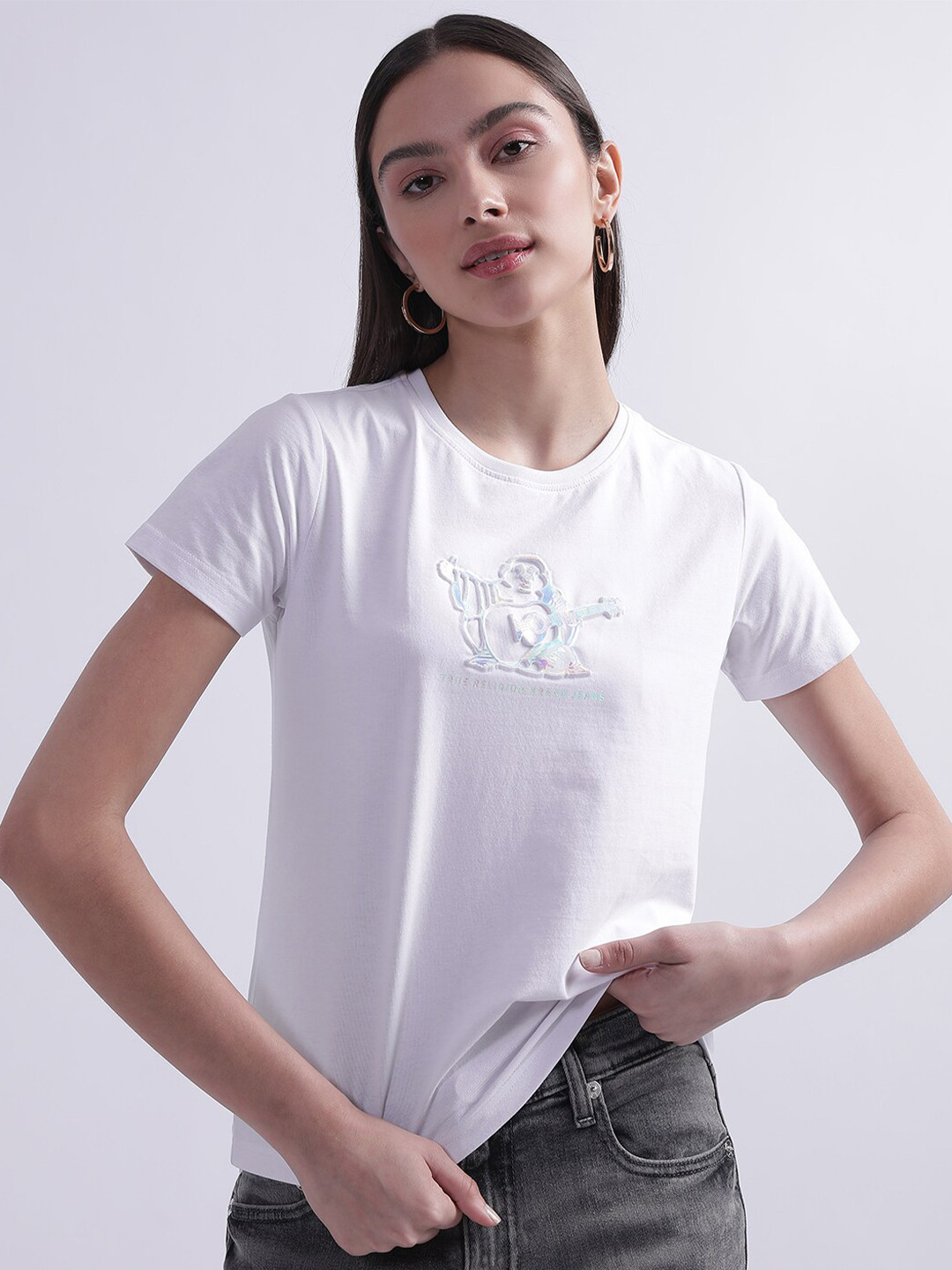 True Religion Women Solid Cotton T-shirt