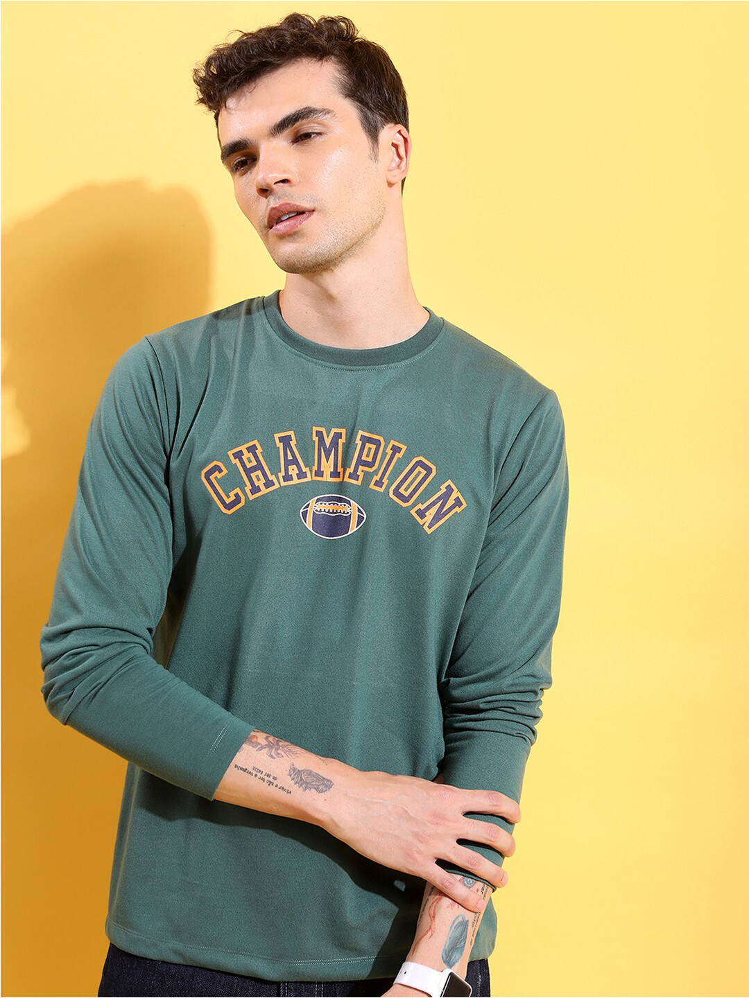 HIGHLANDER Green Typography Printed Long Sleeve T-shirt