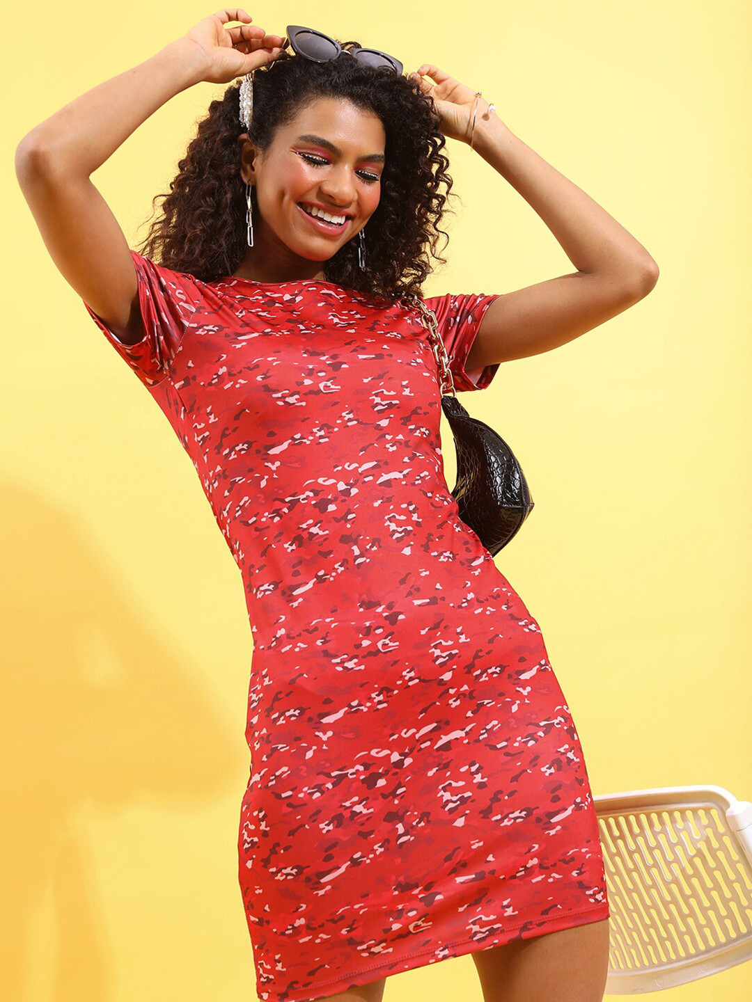 Tokyo Talkies Red Print Bodycon Mini Dress