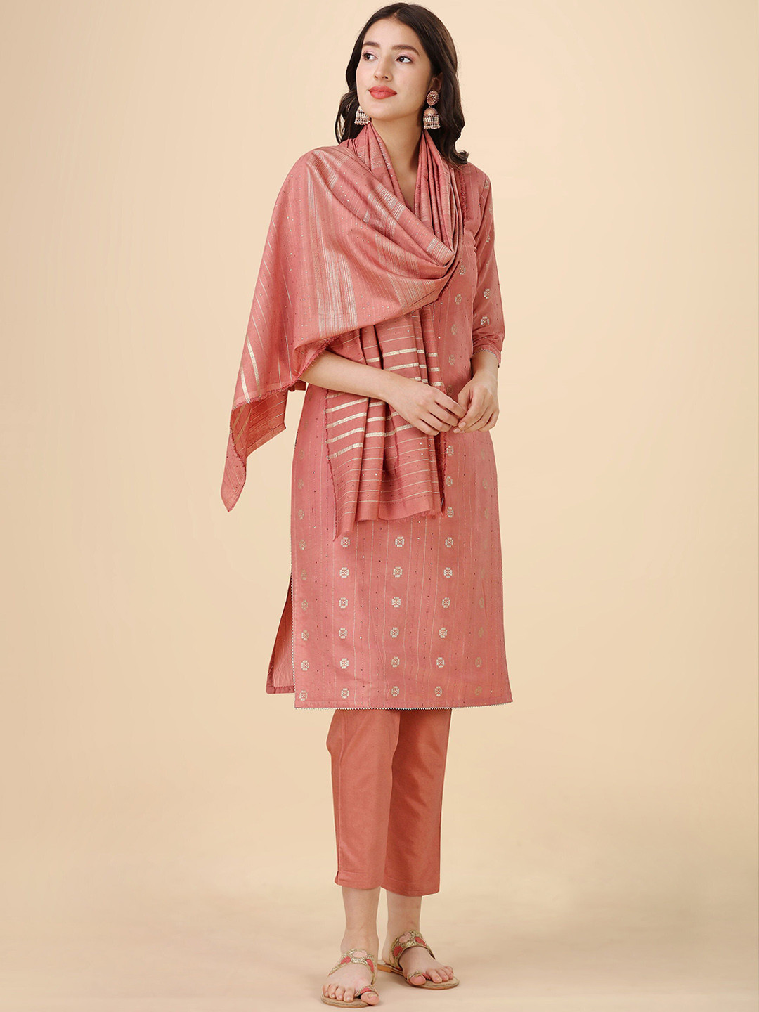 heemara Woven Design Sequinned Chanderi Silk Kurta with Trousers & With Dupatta