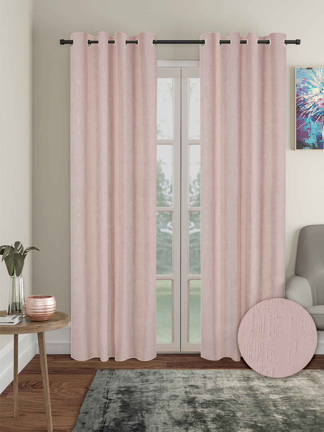 Cortina Pink 2 Pieces Self Design Black Out Door Curtains