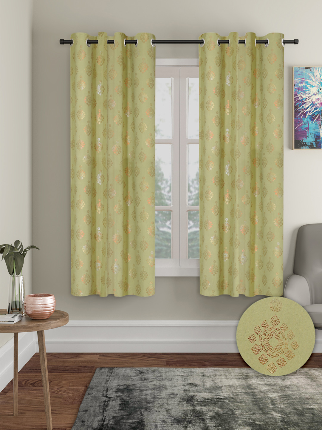 Cortina Yellow & Gold-Toned 2 Pieces Ethnic Motifs Black Out Window Curtains