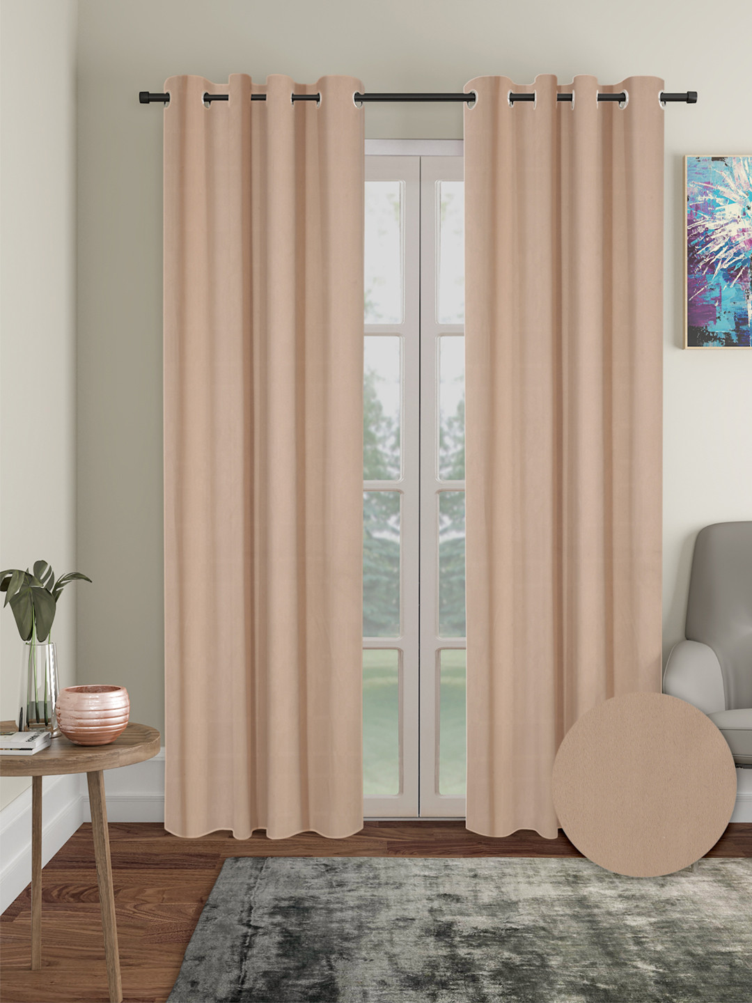 Cortina Beige 2 Pieces Black Out Long Door Curtains