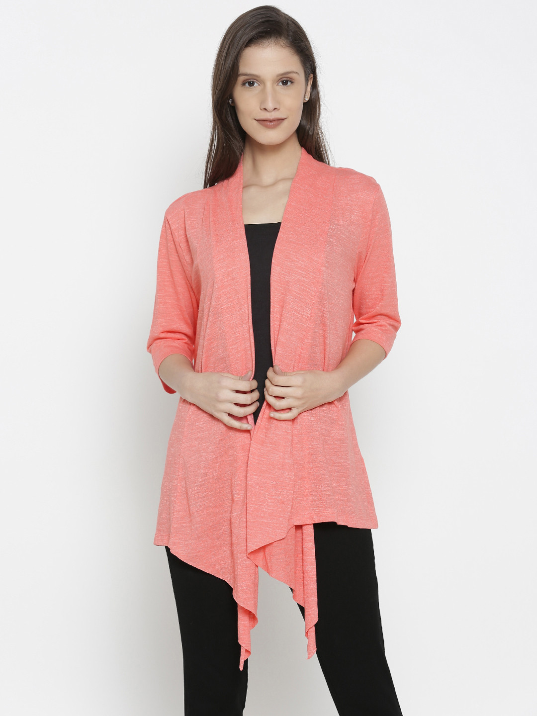 Buy People Coral Pink Solid Open Front 
