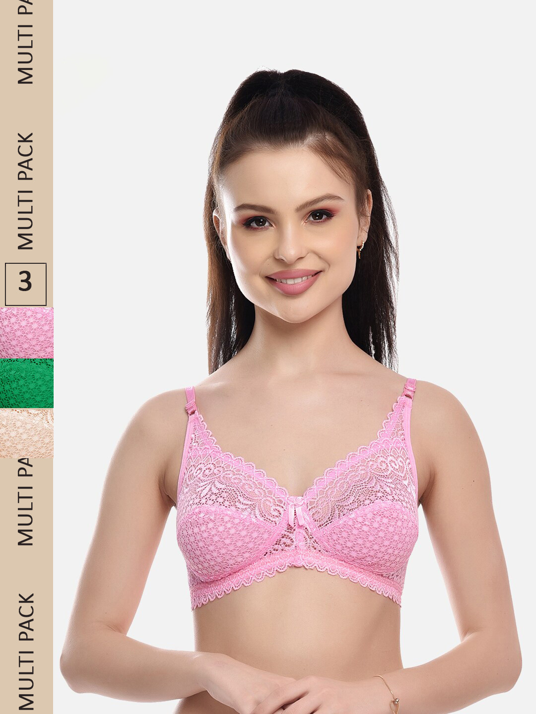 FIMS Pack Of 3 Self Design Non-Padded All Day Comfort Rapid-Dry Bralette Bra