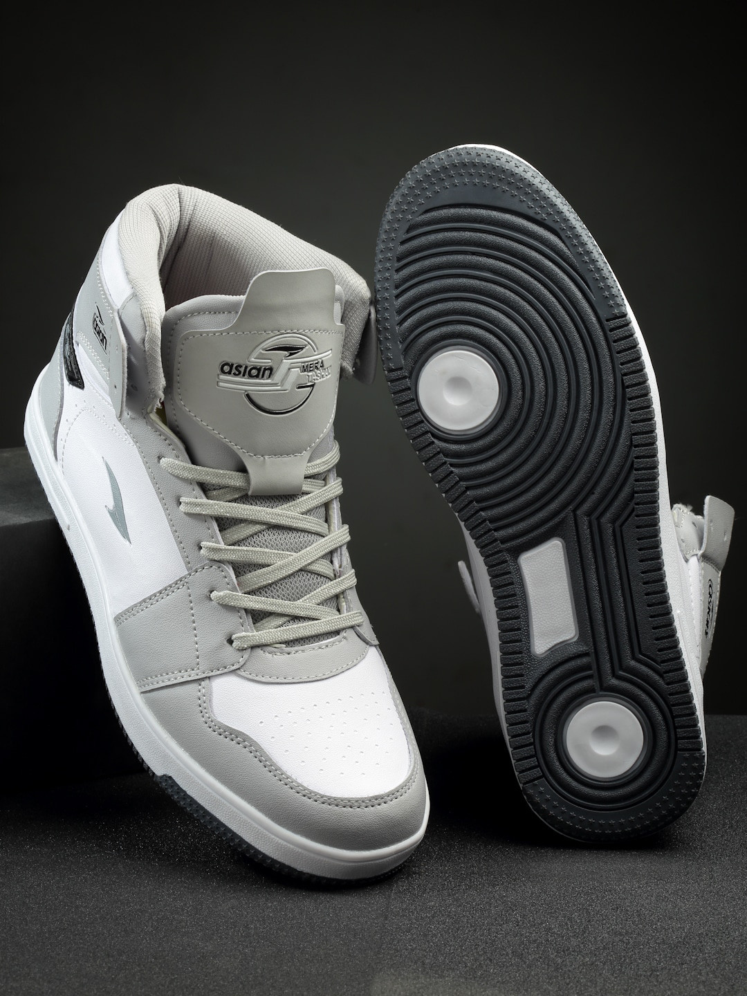 ASIAN Men Colourblocked Mid-Top Synthetic Leather Sneakers