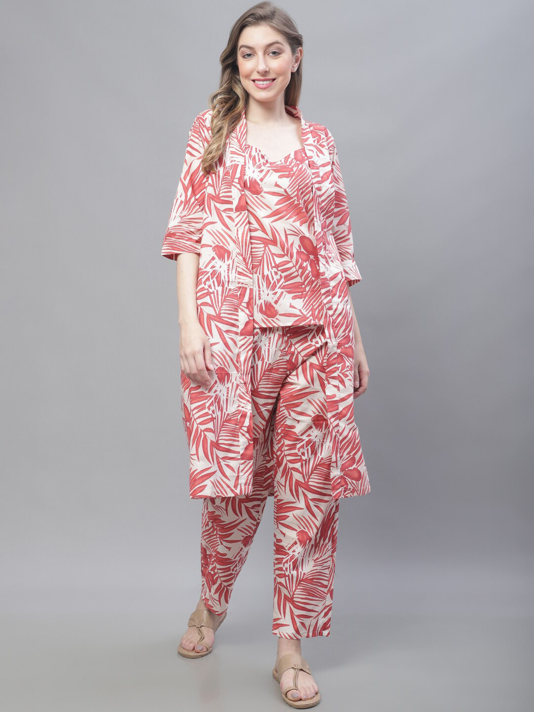 TAG 7 Floral Printed Top With Palazzos & Jacket