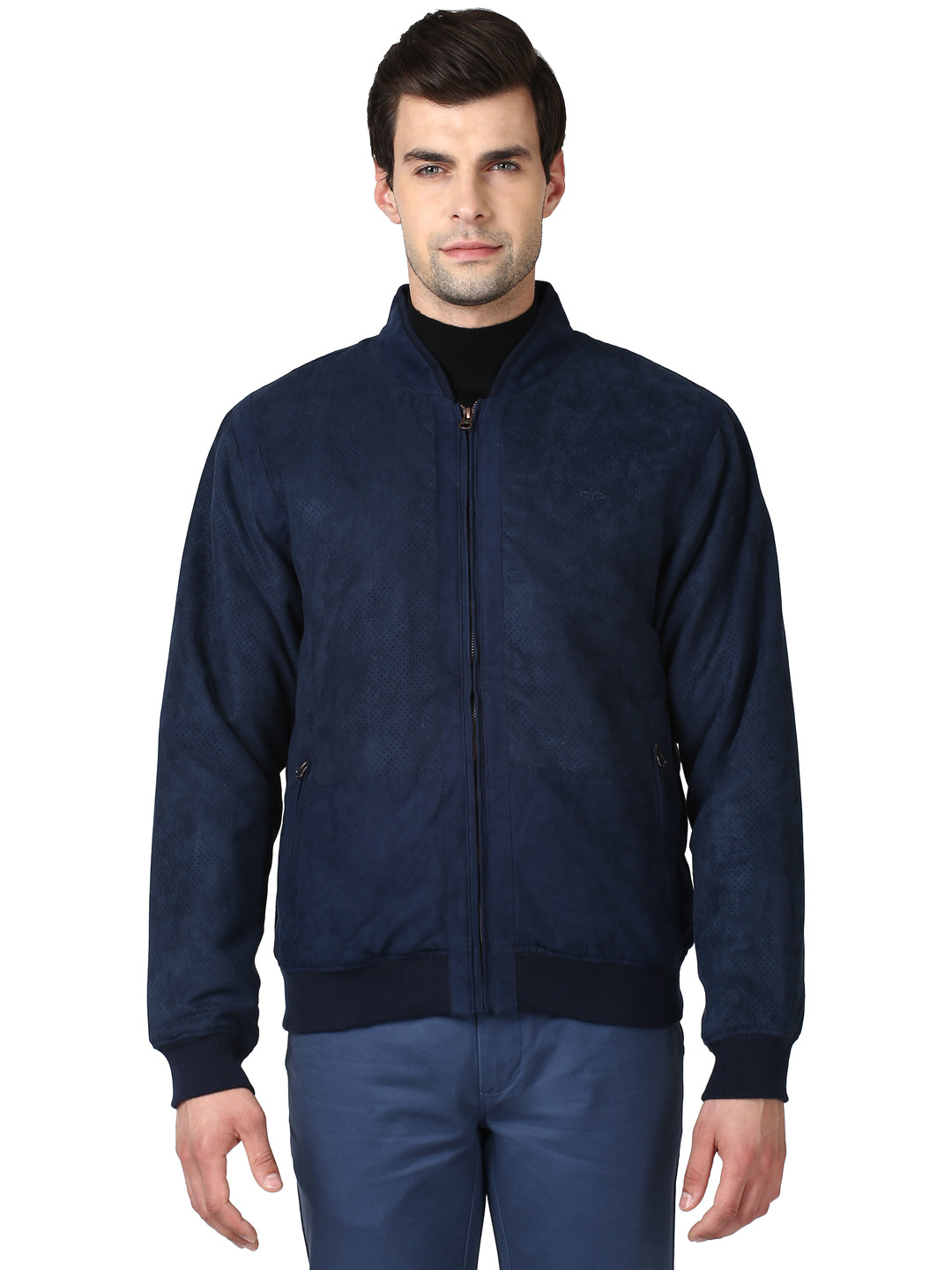 ColorPlus Men Navy Blue Solid Bomber