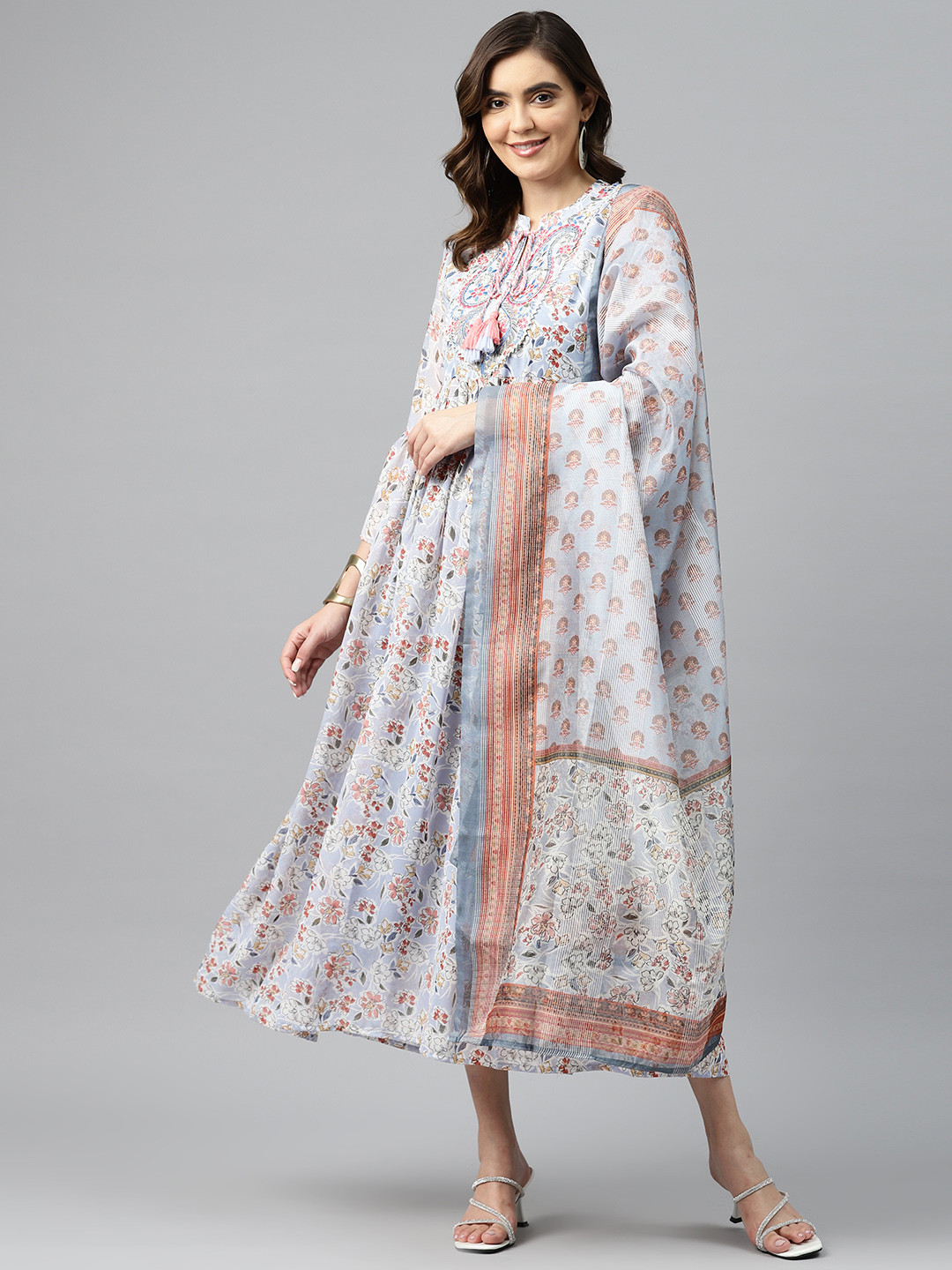 Readiprint Paisley Print Fit & Flare Midi Ethnic Style Dress with Dupatta