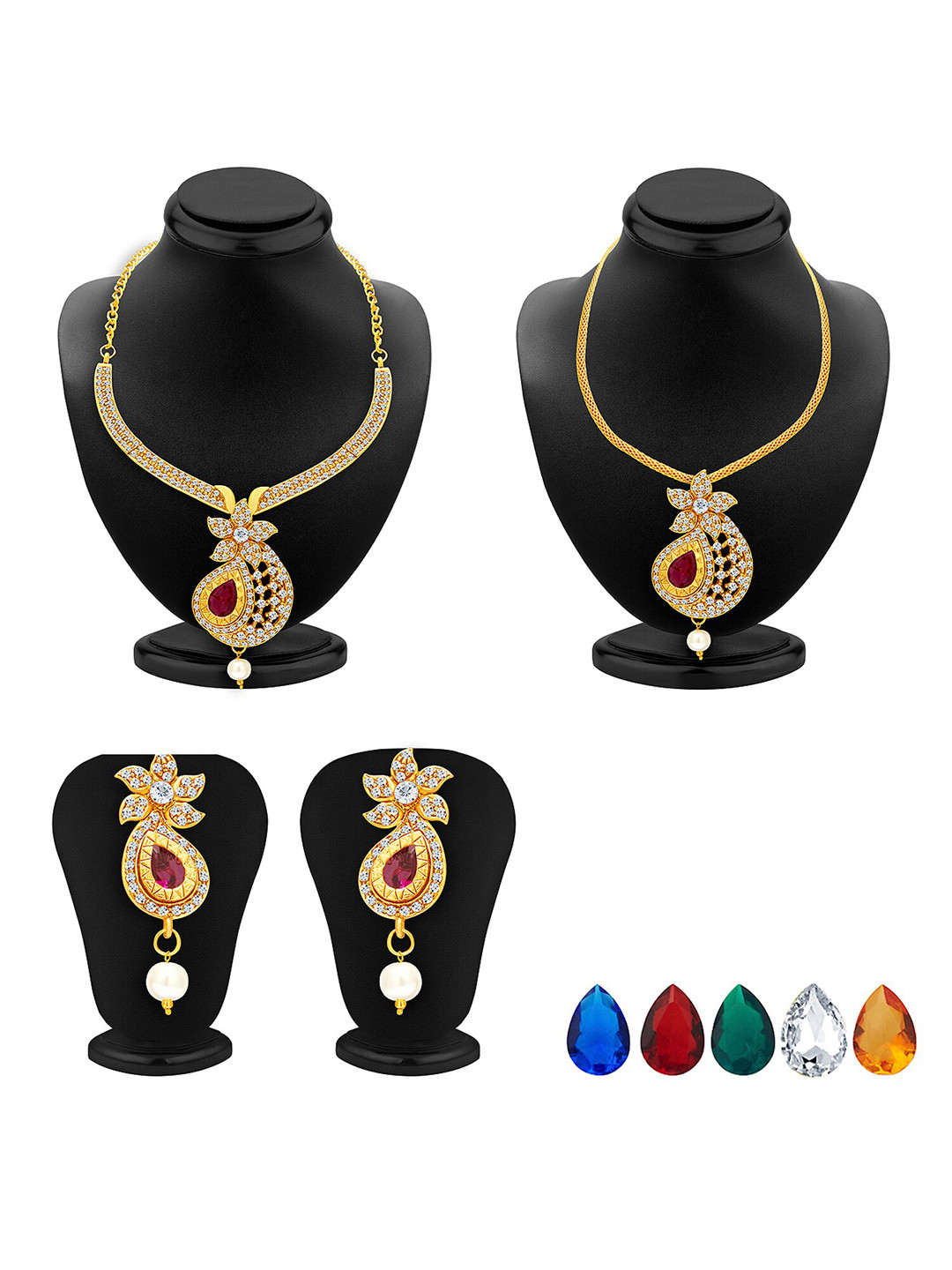 Sukkhi Brilliant Gold-Plated Stone-Studded With 5 Changeable Stone Jewellery Set