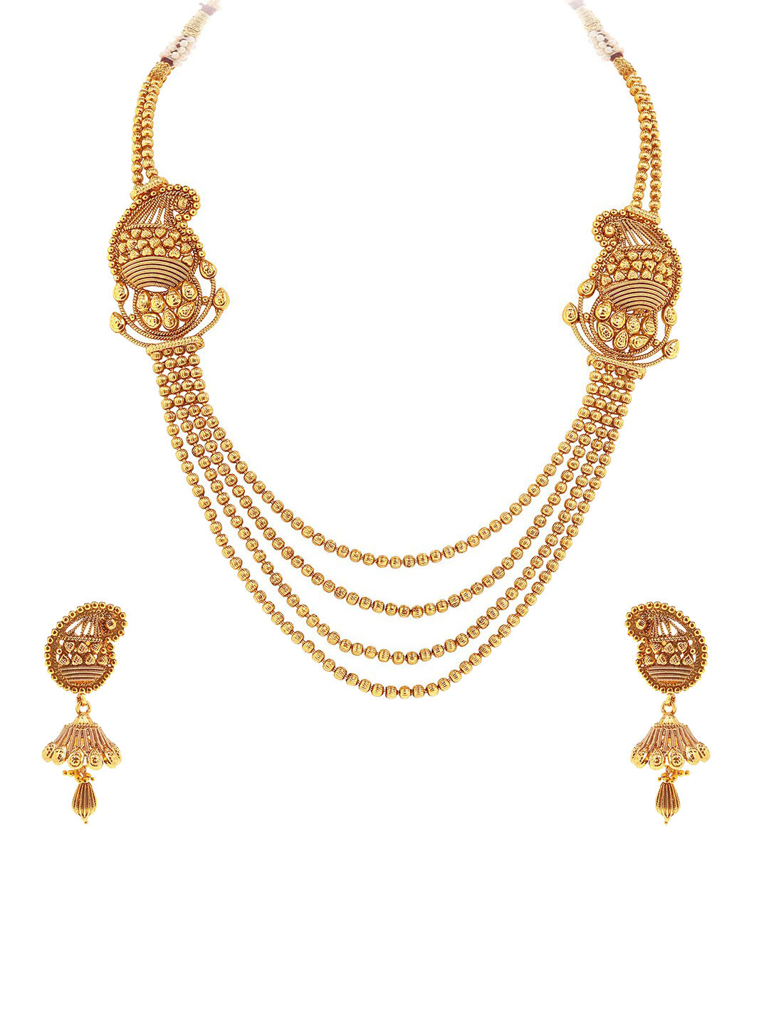 Sukkhi Gold-Plated 4 String Necklace & Earrings