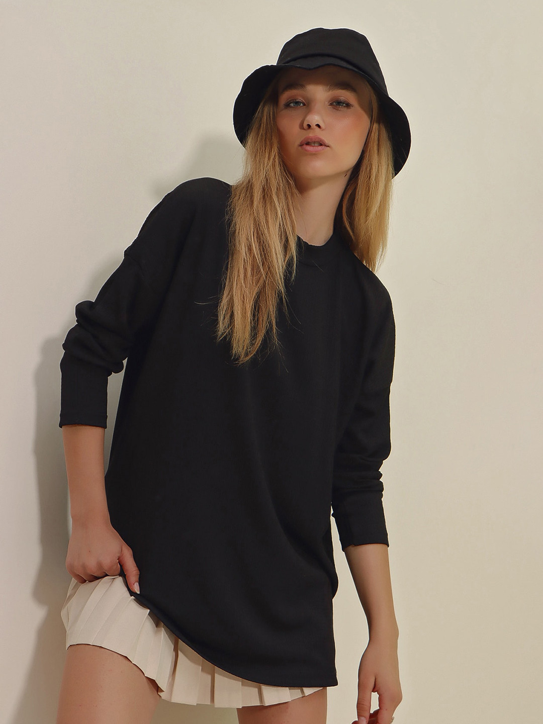 Trend Alacati stili Drop-Down Shoulder Sleeves Longline Casual T-Shirt